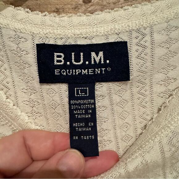 VINTAGE B.U.M. Equipment Y2K Pointelle Knit Baby Tee Short Sleeve Top Size L - Picture 6 of 9